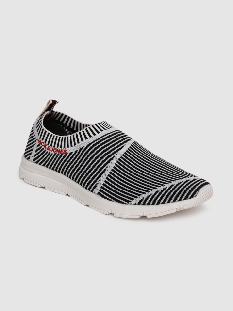 

Jack & Jones Men White & Black Striped Slip-On Sneakers