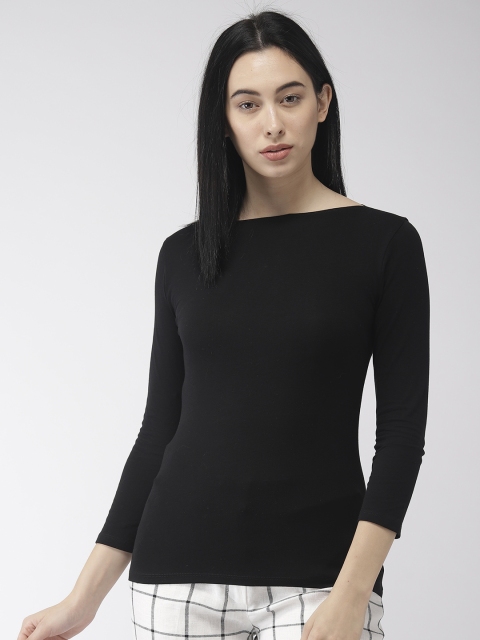 

Marks & Spencer Women Black Solid Boat Neck T-shirt