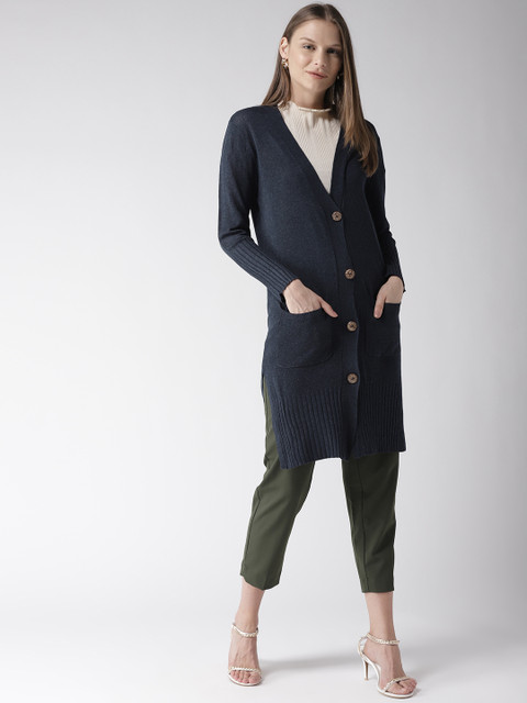 

Marks & Spencer Women Navy Blue Solid Longline Cardigan