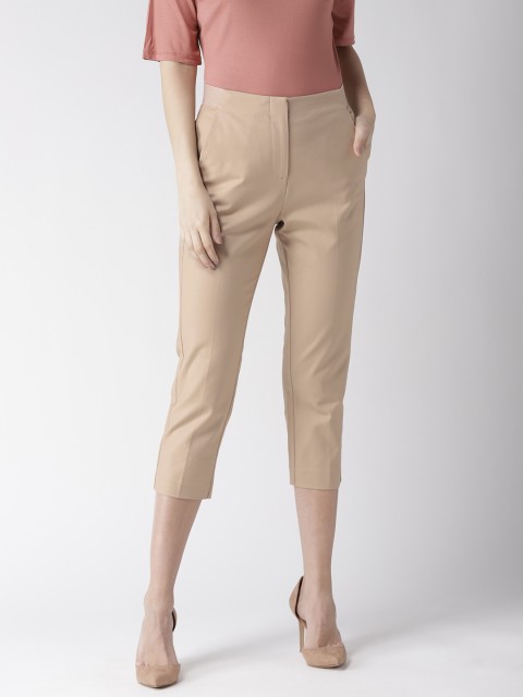 

Marks & Spencer Women Beige Slim Fit Solid Cropped Trousers