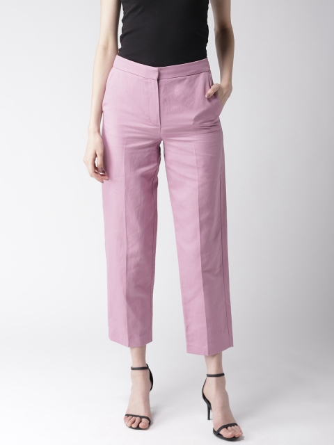 

Marks & Spencer Women Purple Straight Fit Solid Cropped Trousers