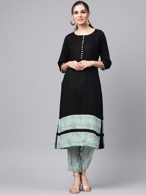

Idalia Women Black & Sea Green Solid Kurta with Trousers