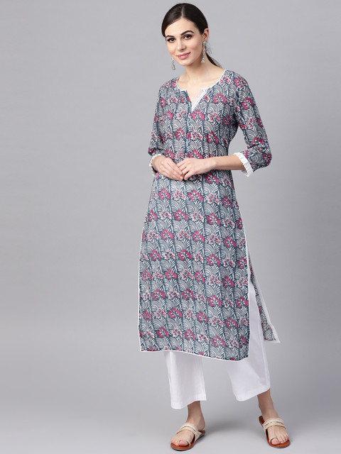 

Idalia Women Navy Blue & White Printed Kurta with Palazzos