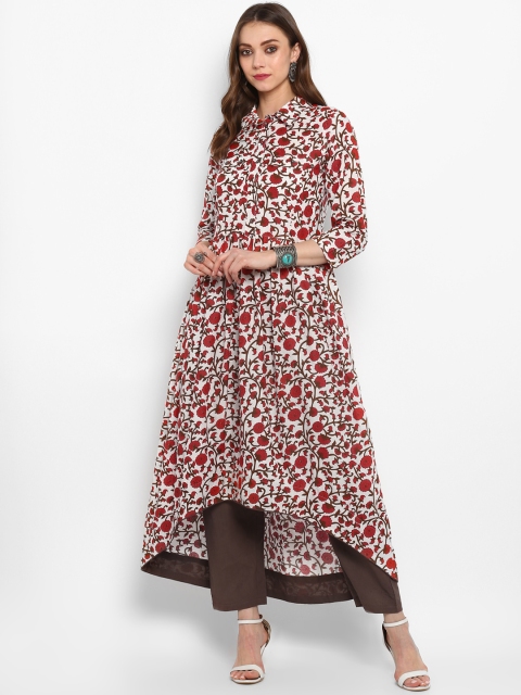 

aayusika Women White & Red Printed Kurta with Trousers