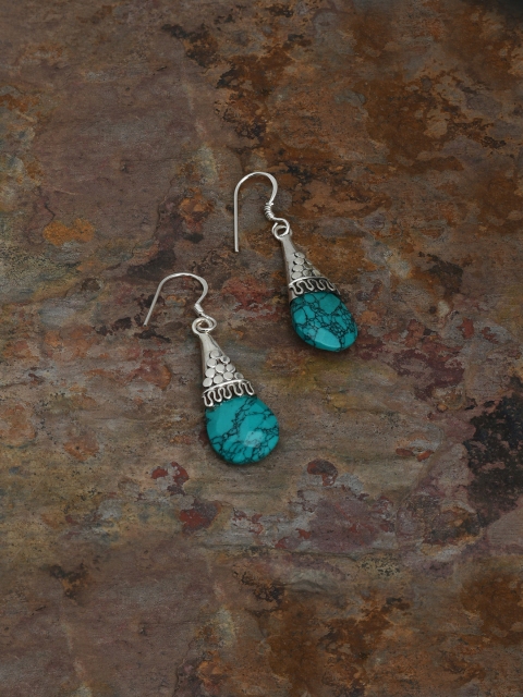 

Silverholic Women Turquoise Blue Contemporary Drop Silver Earrings