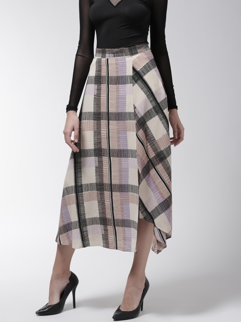 

Marks & Spencer Women Beige & Black Checked Midi A-Line Skirt