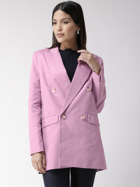 

Marks & Spencer Women Lavender Double-Breasted Longline Blazer
