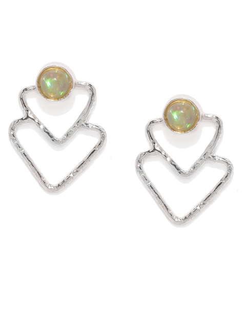 

Gehna 925 Sterling Silver-Toned Geometric Studs with Opal Semi Precious Gemstones