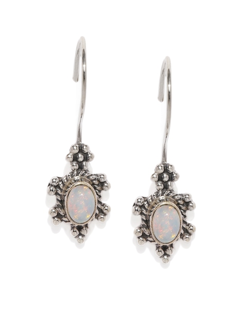 

Gehna 925 Sterling Silver-Toned Oval Drop Earrings with Opal Semi Precious Gemstones