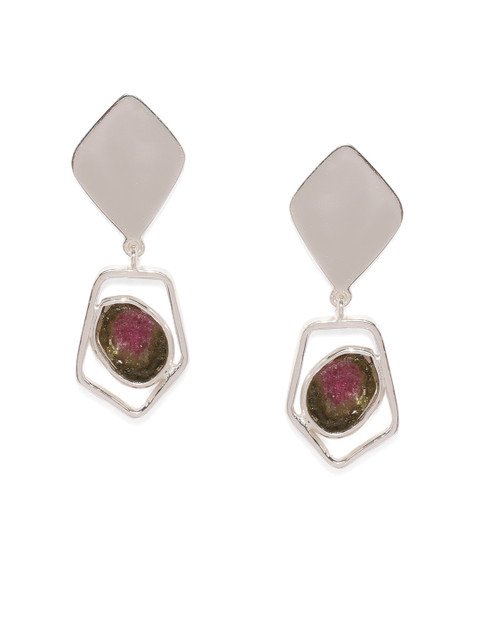 

Gehna Silver-Toned Sterling Silver Tourmaline Drop Earrings