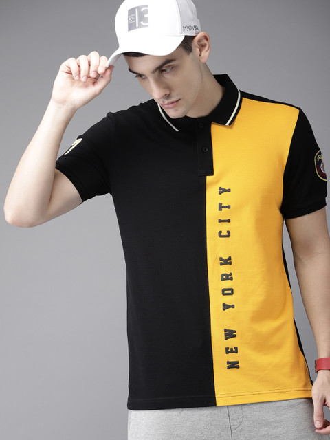 

Moda Rapido Men Yellow & Black Colourblocked Polo T-shirt