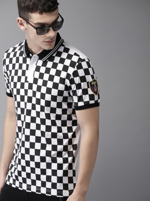 

Moda Rapido Men Black & White Checked Polo Collar T-shirt