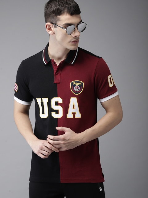 

Moda Rapido Men Maroon & Black Colourblocked Polo Collar T-shirt