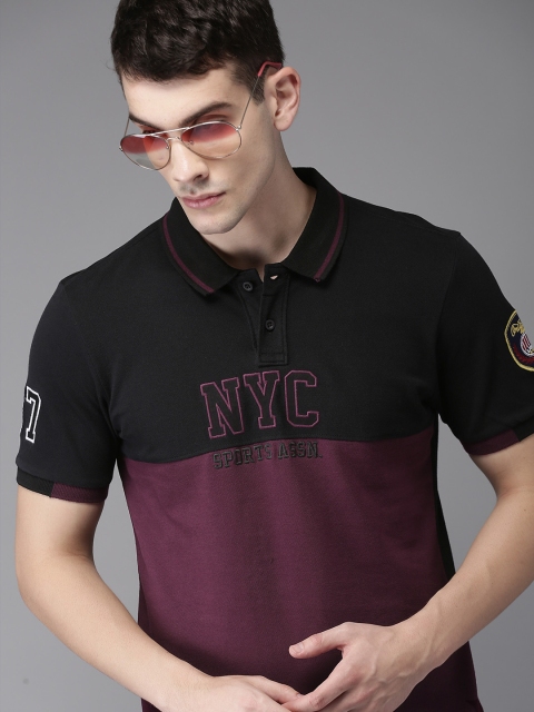 

Moda Rapido Men Purple & Black Colourblocked Polo Collar T-shirt