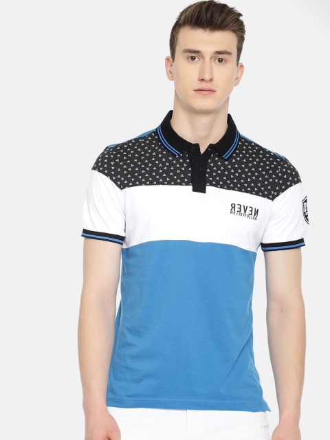 

Moda Rapido Men Blue & White Colourblocked Polo Collar T-shirt