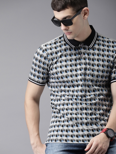 

Moda Rapido Men Grey & Black Printed Polo T-shirt