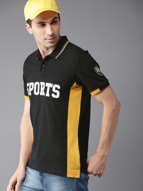 

Moda Rapido Men Black & Yellow Colourblocked Polo Collar T-shirt