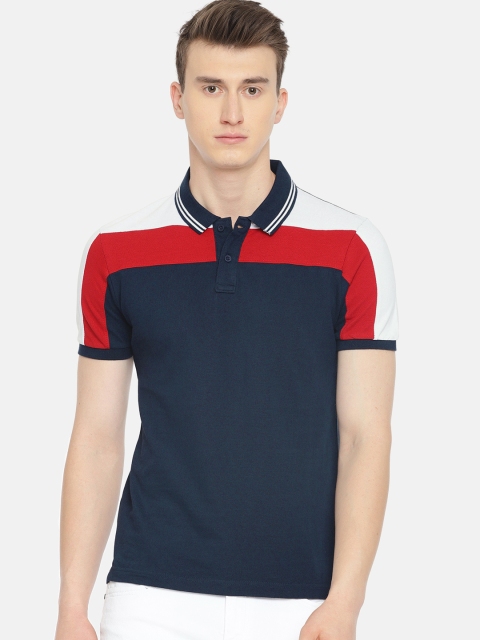 

Moda Rapido Men Navy Blue & Red Colourblocked Polo Collar T-shirt