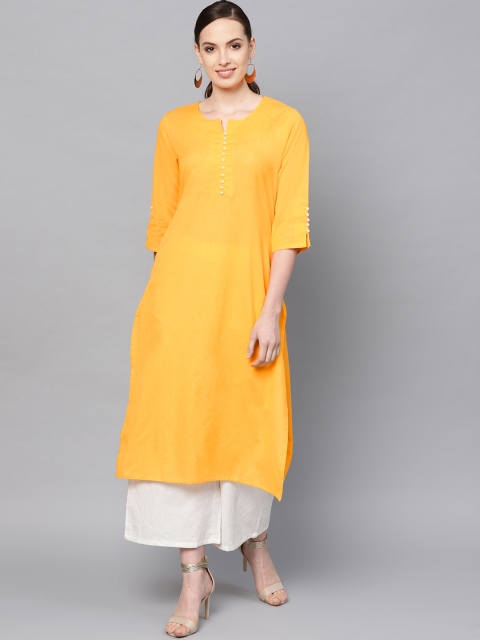 

Shree Women Yellow Solid Straight Kurta