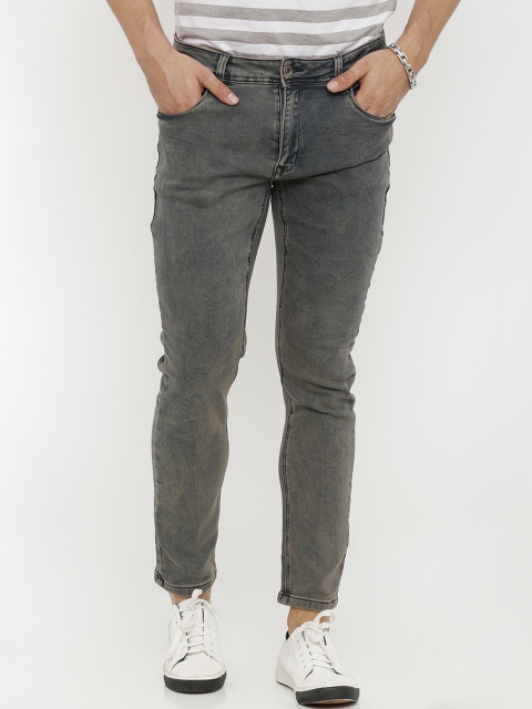 

Rex Straut Jeans Men Grey & Blue Cropped Tapered Fit Mid-Rise Clean Look Jeans