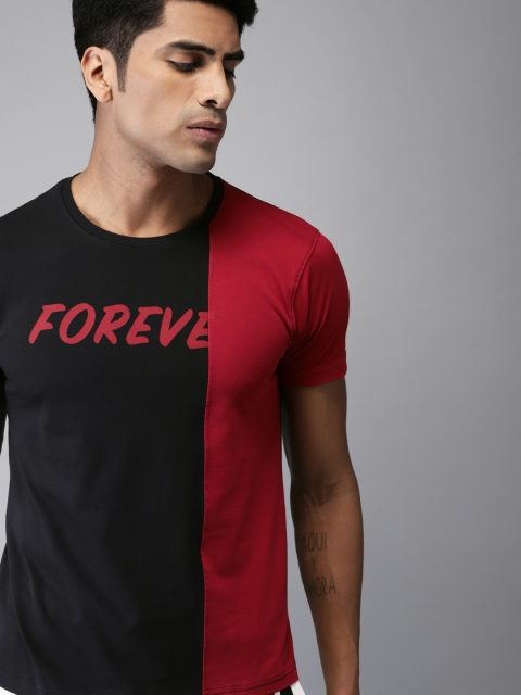 

Moda Rapido Men Black & Red Colourblocked Round Neck T-shirt