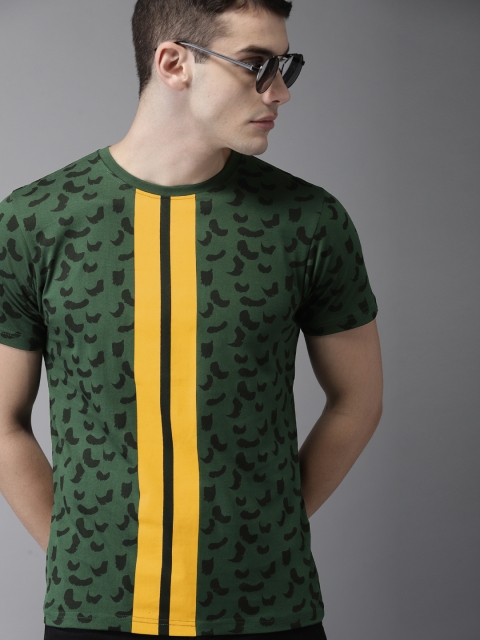 

Moda Rapido Men Green Printed Round Neck Pure Cotton T-shirt