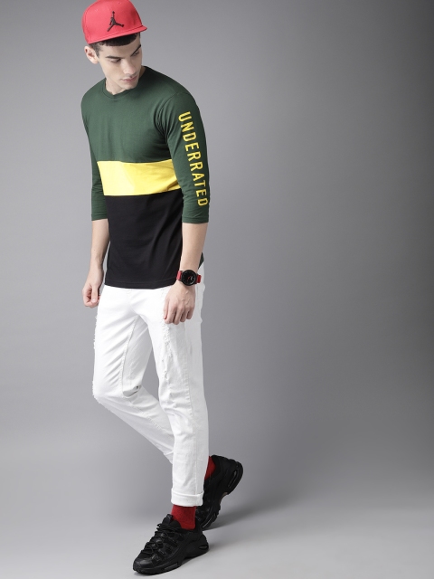 

Moda Rapido Men Green & Yellow Colourblocked Round Neck T-shirt
