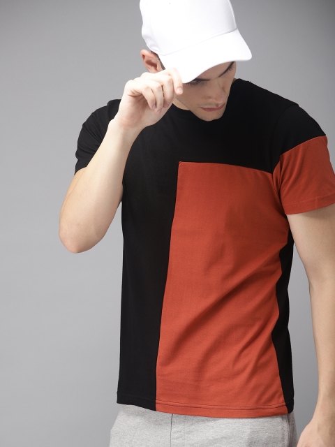 

Moda Rapido Men Black Rust Colourblocked Round Neck Pure Cotton T-shirt