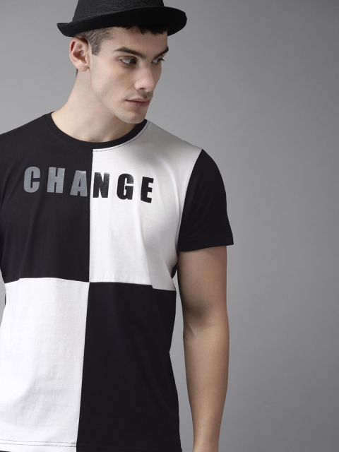 

Moda Rapido Men Black & White Colourblocked Round Neck T-shirt