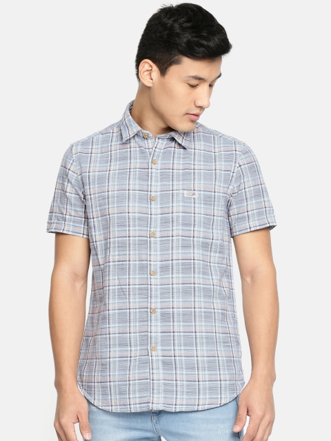 

U.S. Polo Assn. Denim Co. Men Blue & Orange Slim Fit Checked Casual Shirt
