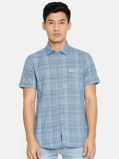 

U.S. Polo Assn. Denim Co. Men Navy Blue & White Slim Fit Checked Casual Shirt