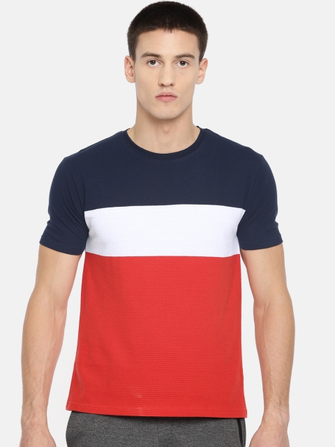 

ether Men Red Navy Blue Colourblocked Round Neck Pure Cotton T-shirt