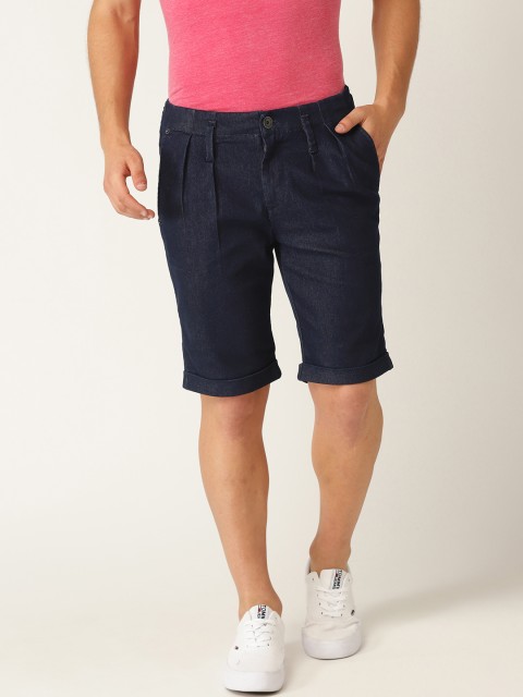 

United Colors of Benetton Men Navy Blue Solid Slim Fit Denim Shorts