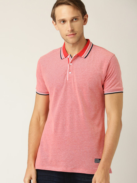 

United Colors of Benetton Men Peach-Coloured Solid Polo Collar T-shirt