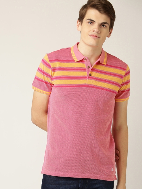 

United Colors of Benetton Men Pink Self Design Polo Collar T-shirt