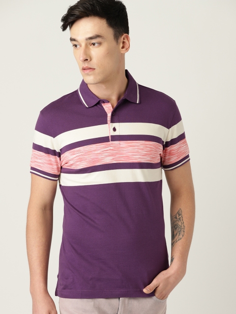

United Colors of Benetton Men Aubergine Striped Polo Collar T-shirt, Purple
