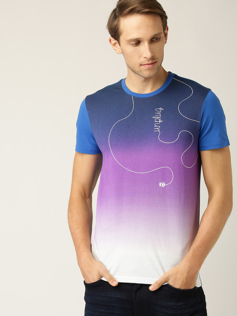 

United Colors of Benetton Men Blue & Purple Dyed Round Neck T-shirt