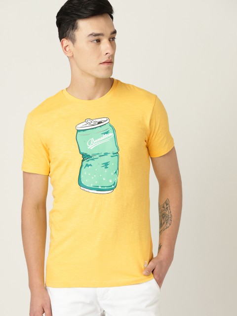 

United Colors of Benetton Men Yellow Printed Round Neck T-shirt