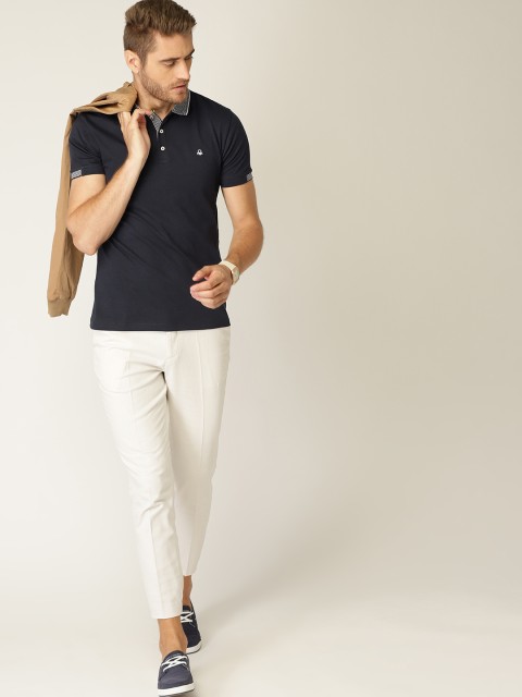

United Colors of Benetton Men Navy Blue Solid Polo Collar T-shirt
