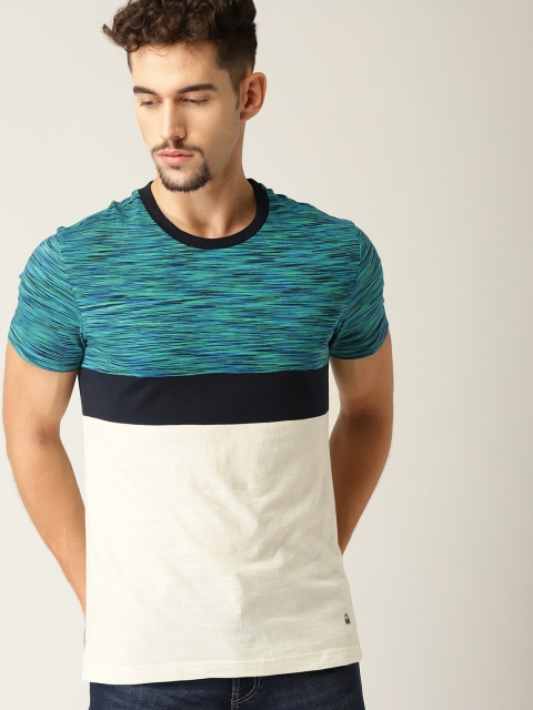 

United Colors of Benetton Men Off-White & Blue Colourblocked T-shirt