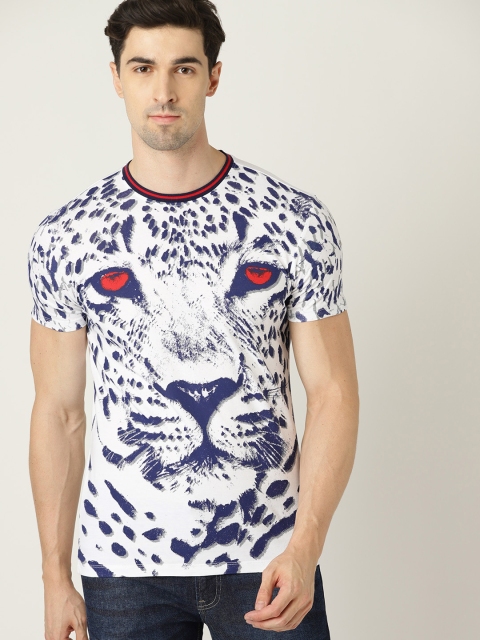 

United Colors of Benetton Men White & Navy Blue Printed Round Neck T-shirt