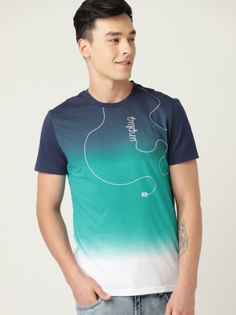 

United Colors of Benetton Men Green & Navy Blue Dyed Round Neck T-shirt