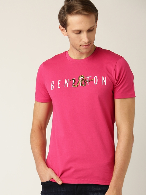 

United Colors of Benetton Men Pink Solid Round Neck T-shirt