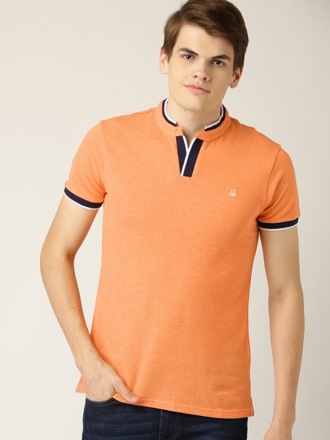 

United Colors of Benetton Men Orange Solid Mandarin Collar T-shirt
