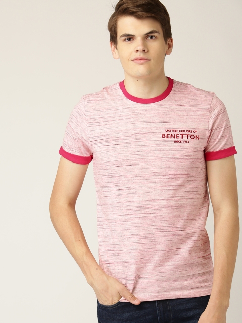 

United Colors of Benetton Men Pink Self Design Round Neck T-shirt