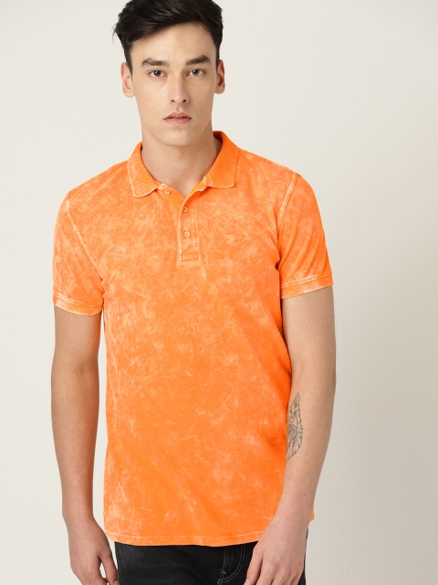 

United Colors of Benetton Men Yellow Washed Polo Collar T-shirt