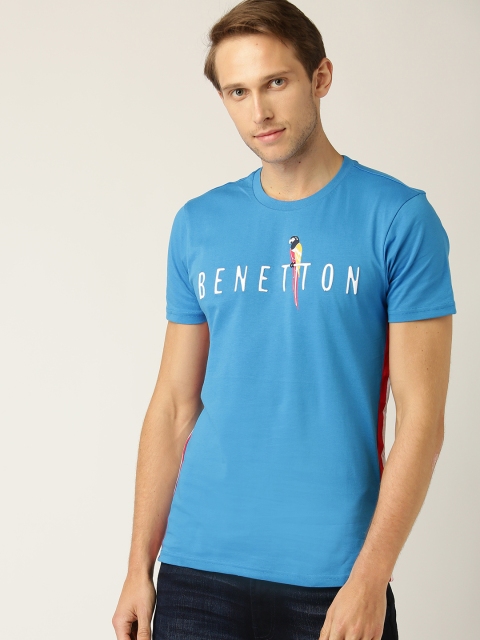 

United Colors of Benetton Men Blue Embroidered Detail Round Neck T-shirt