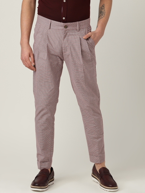 

United Colors of Benetton Men Beige & Maroon Self Design Cropped Trousers