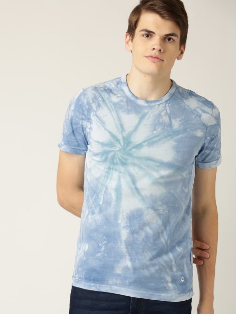 

United Colors of Benetton Men Blue Dyed Round Neck T-shirt