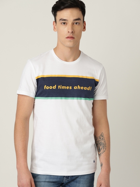 

United Colors of Benetton Men White Solid Round Neck Pure Cotton T-shirt